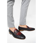 The Vatra Black & Burgundy Woven Double Monk Strap Men Shoe