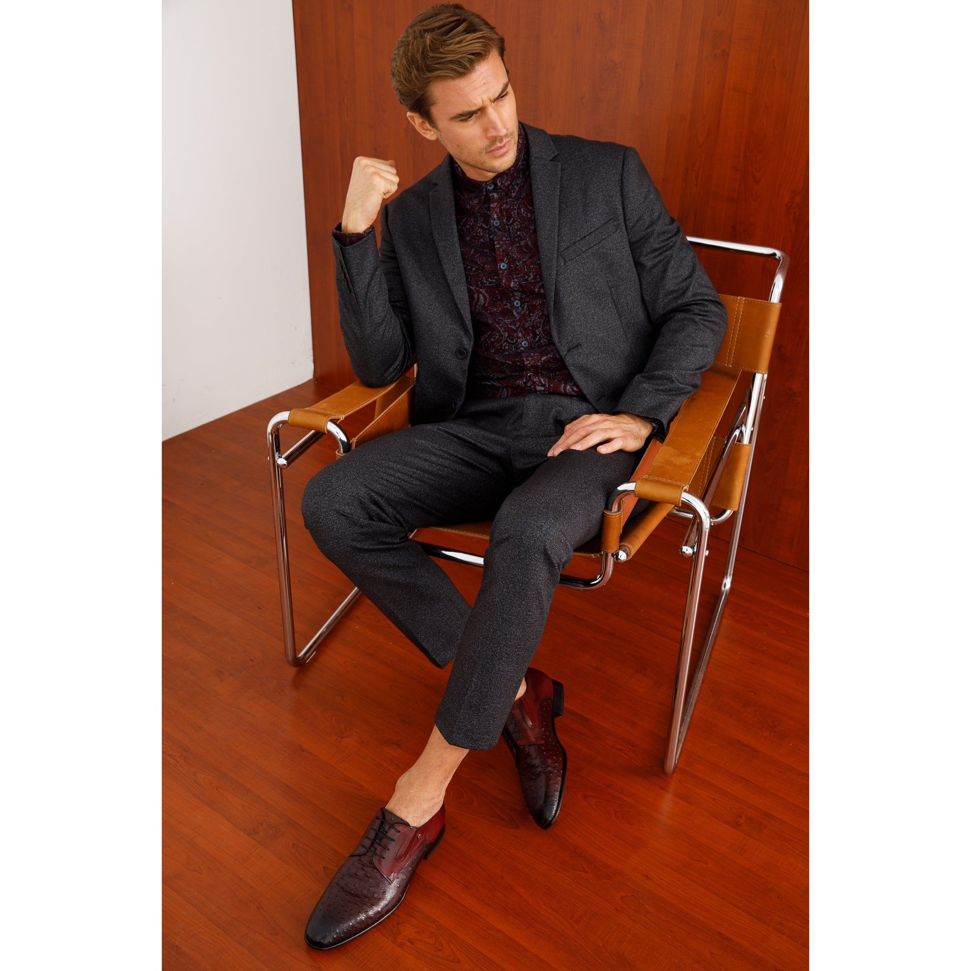 The Porto Alegre Burgundy Leather Derby Men Shoe