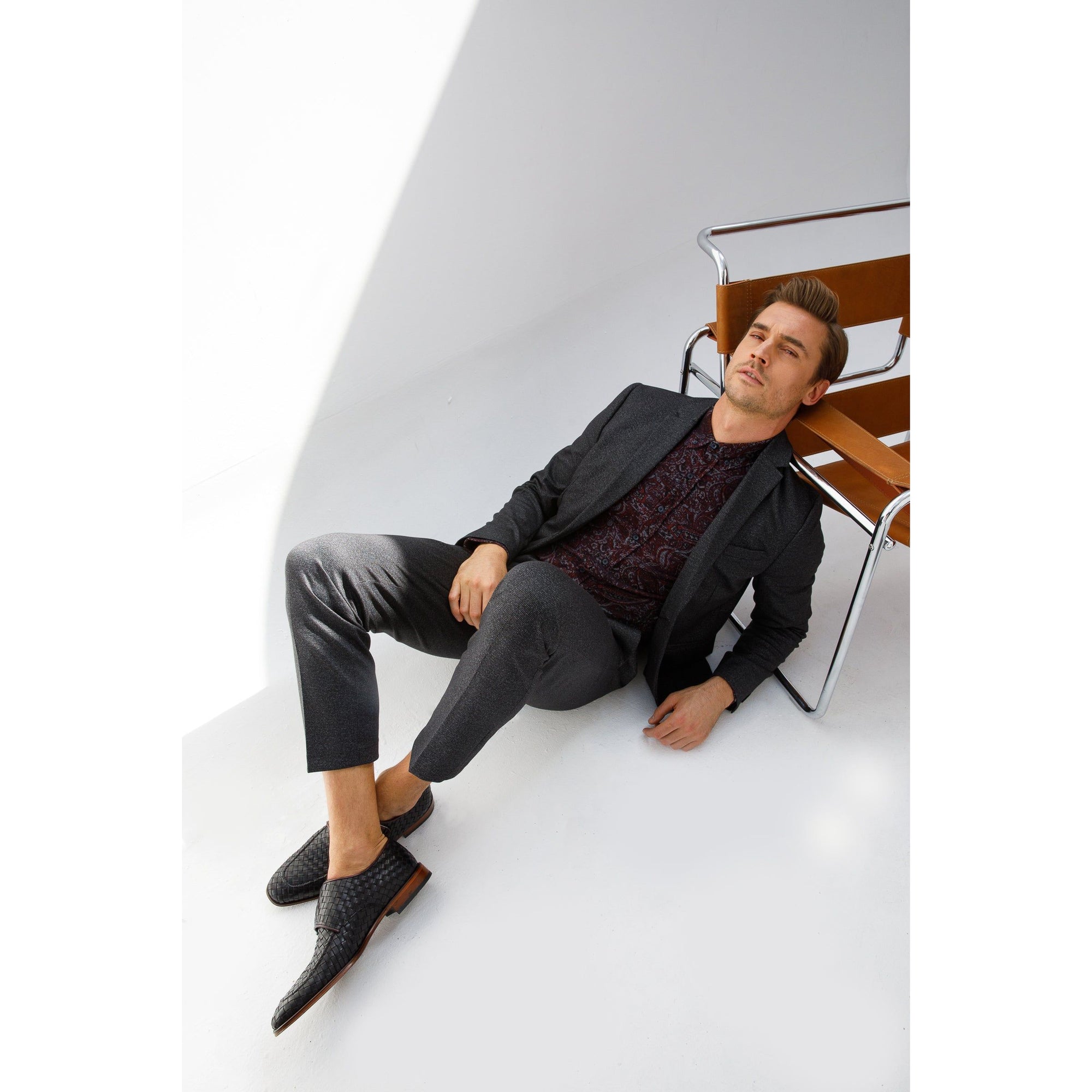 The Turan Black Woven Double Monk Strap Dress Men Shoe