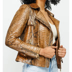 The Queen Pythn Skin Tan Leather Women Jacket