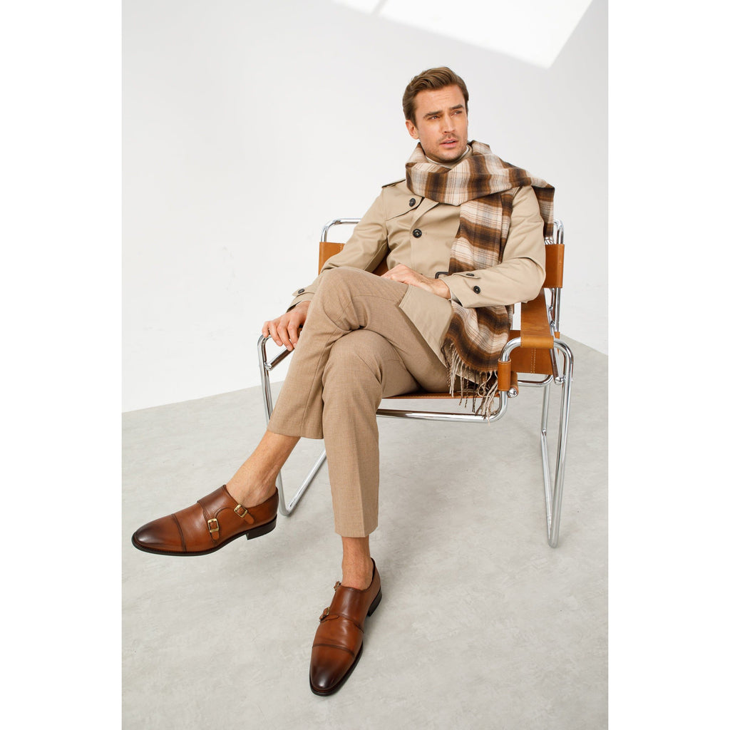 The Essen Brown Cap Toe Double Monk Strap Men Shoe
