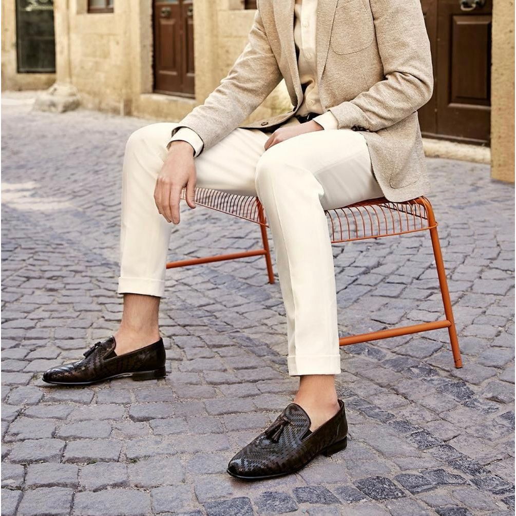 The Meram Black Leather Tassel Slip-On Loafer Men Shoe