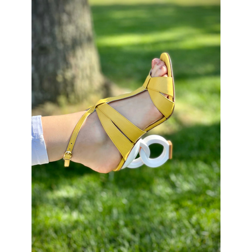 The Duffryn Yellow T-Strap Leather Women Sandal
