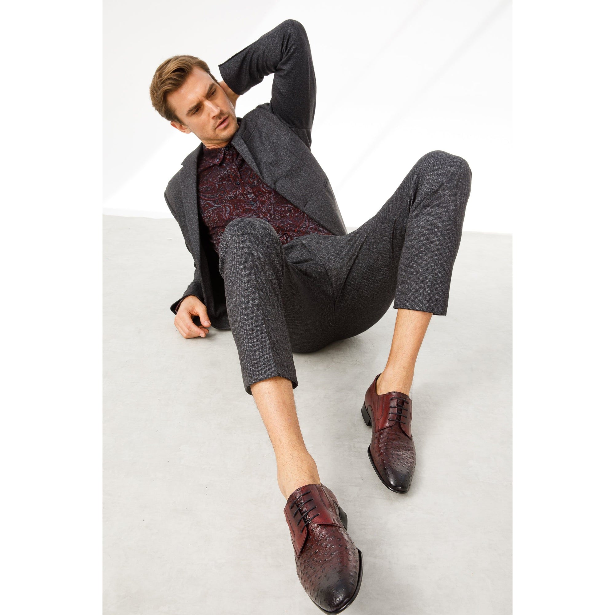 The Porto Alegre Burgundy Leather Derby Men Shoe
