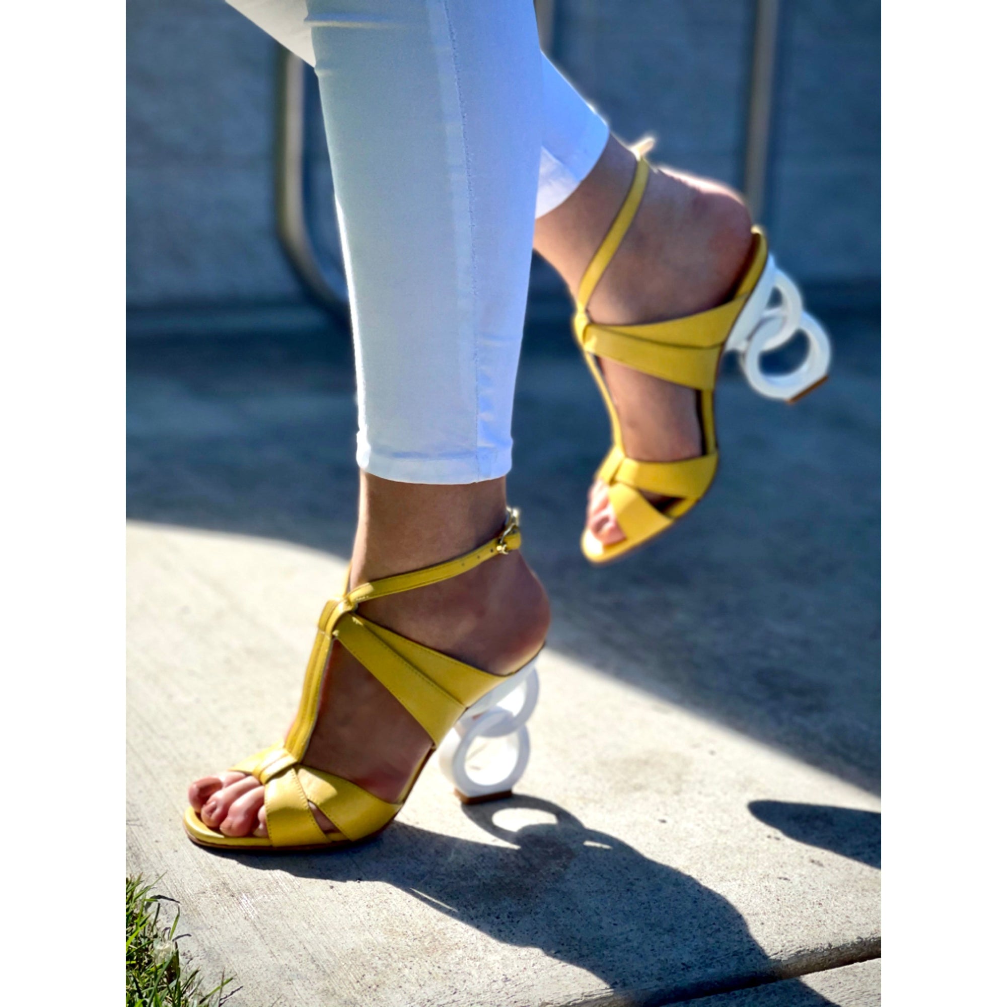 The Duffryn Yellow T-Strap Leather Women Sandal