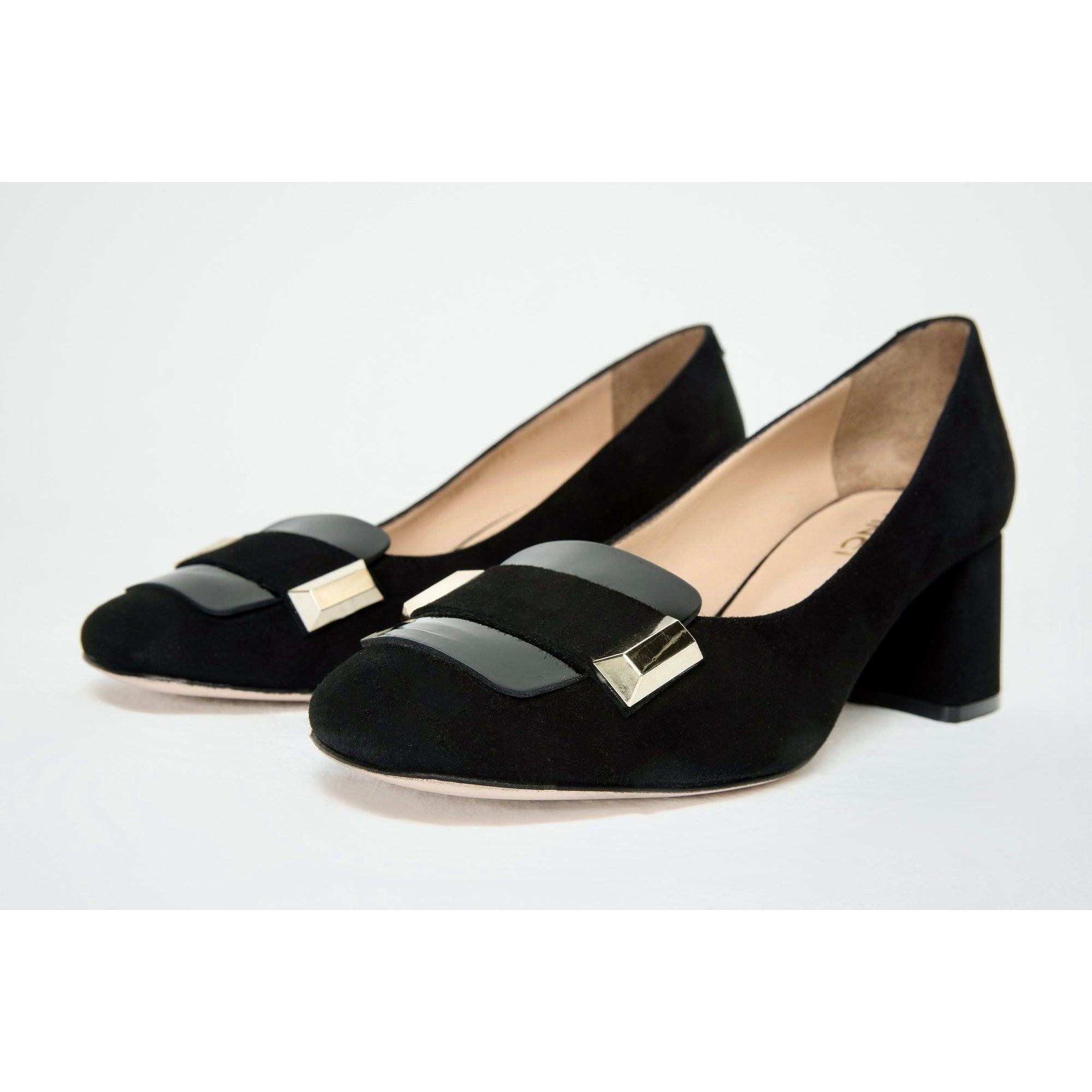 The Olney Black Suede Leather Block Heel Pump Women Shoe