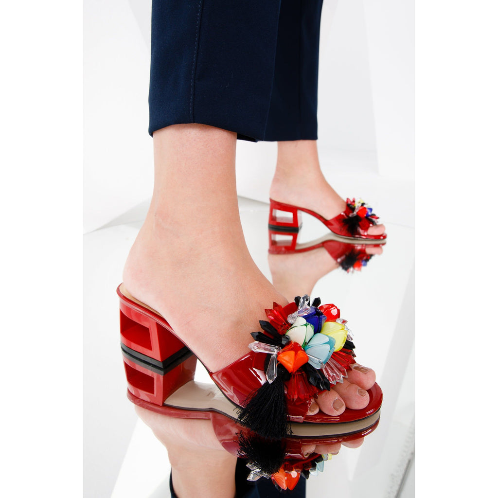 The Vigo Red Leather Block Heel Women Sandal
