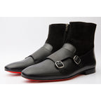 Preston Black Leather & Suede Double Monk Strap Ankle Men Boot