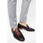 The Vatra Black & Burgundy Woven Double Monk Strap Men Shoe
