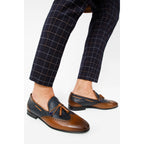 Vinci The Istanbul Tan & Navy Blue Leather Tassel Loafer Men Shoes