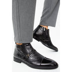 Vinci The Dallas Black Leather Bit Ankle Zip-Up Dress Men Boot