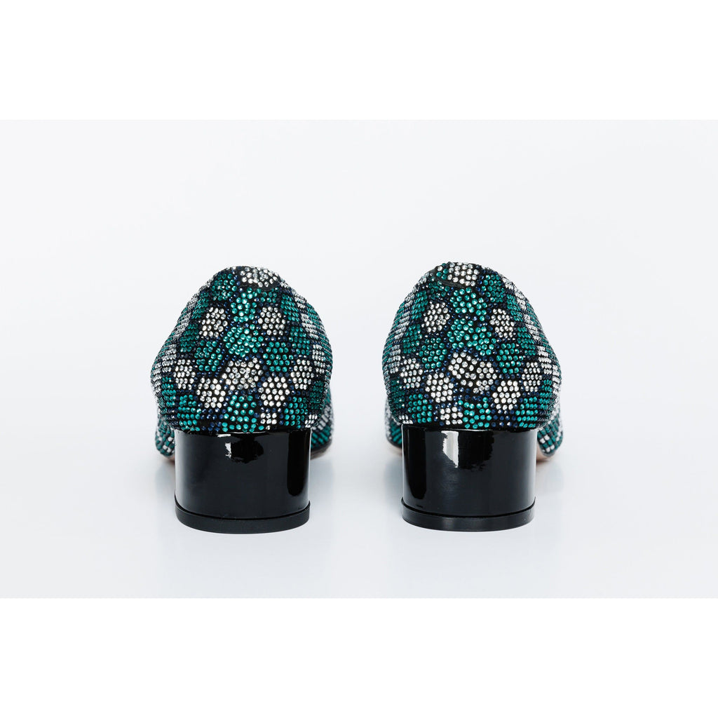 The Doha Turqoise Glitter Leather Block Pump Women Shoe