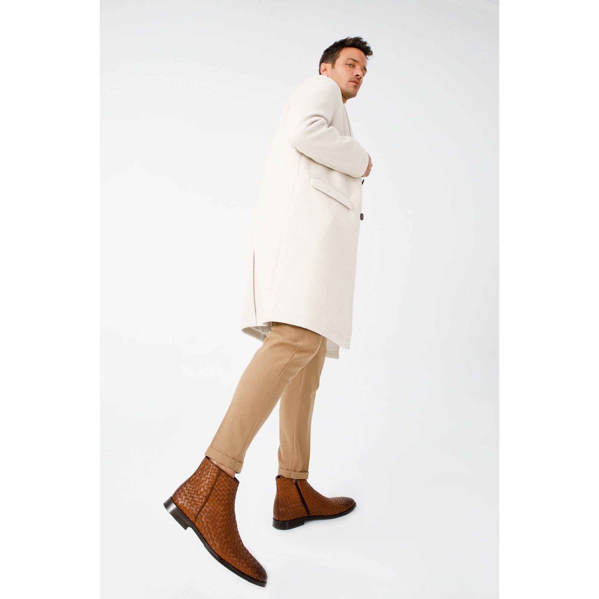 The Wellington Tan Handwoven Leather Men Boot with a Zipper Final Sale!
