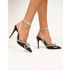 The Floransa Black Leather Pointy Toe Ankle Strap Women Sandal Final Sale!