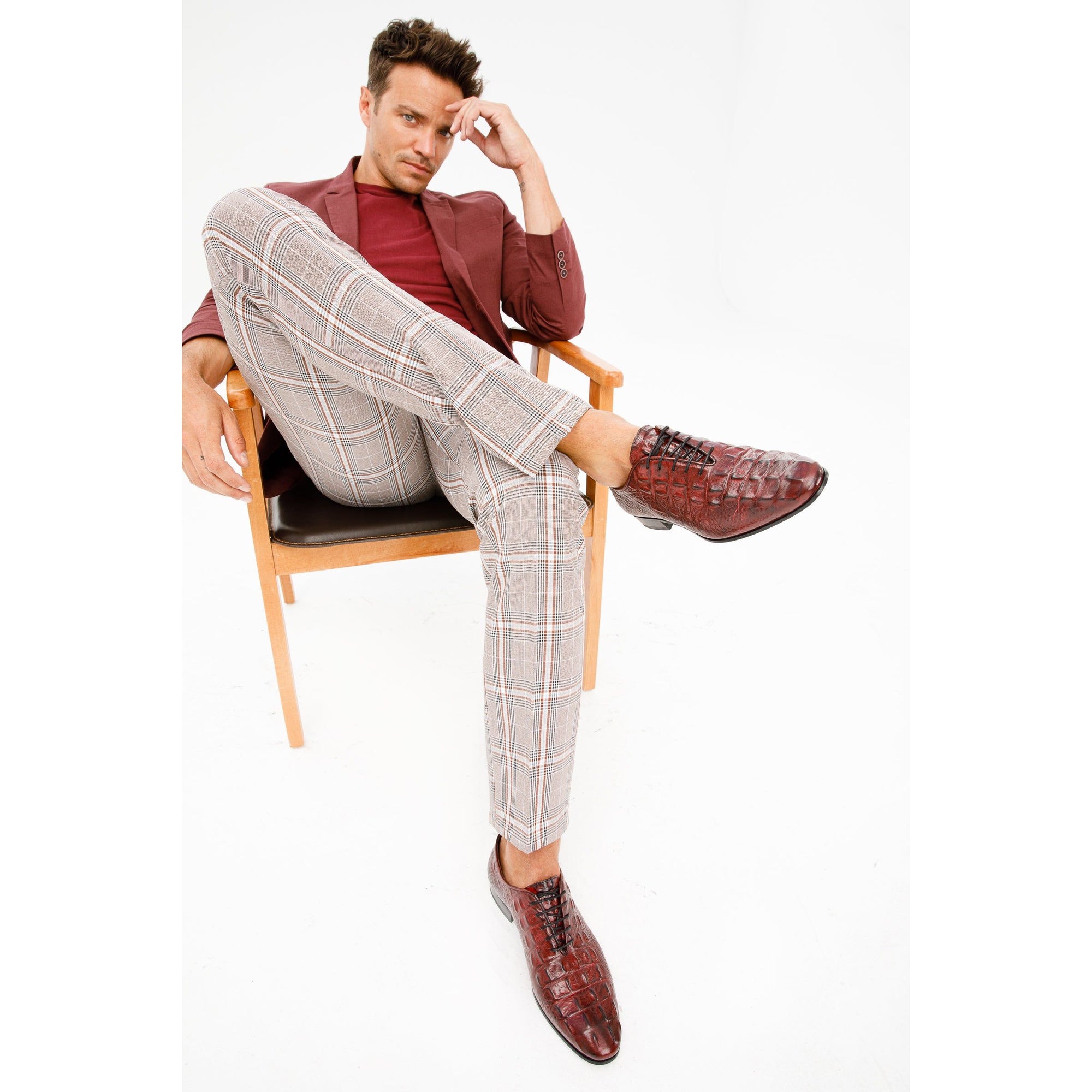 The Randor Burgundy Crocodile Leather Oxford Men Shoe