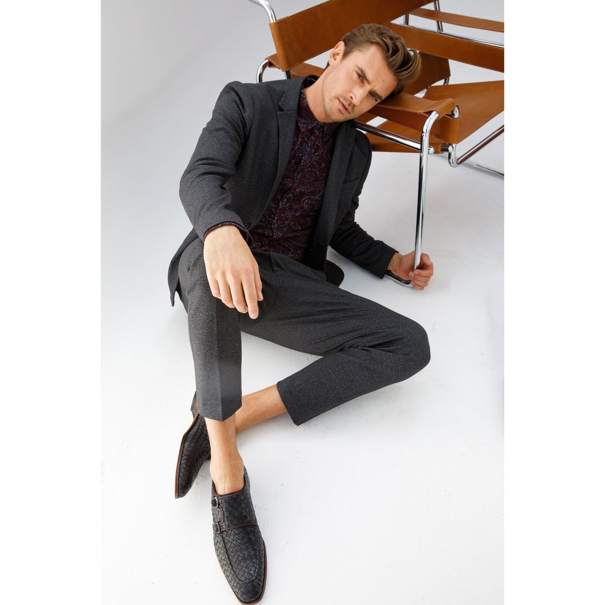 The Turan Black Woven Double Monk Strap Dress Men Shoe