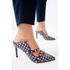 Vinci The Dosso Navy Blue Handwoven Pointy Toe Leather Women Sandal