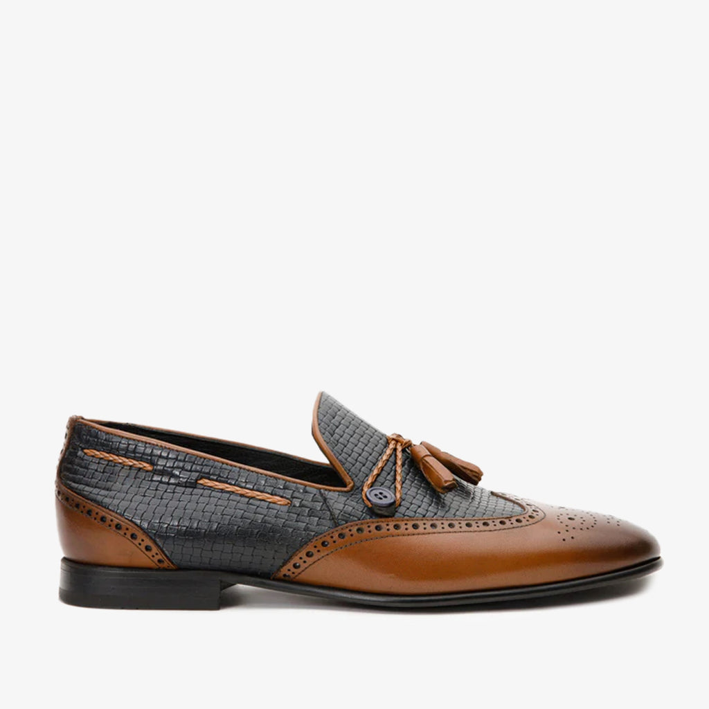 Vinci The Istanbul Tan & Navy Blue Leather Tassel Loafer Men Shoes