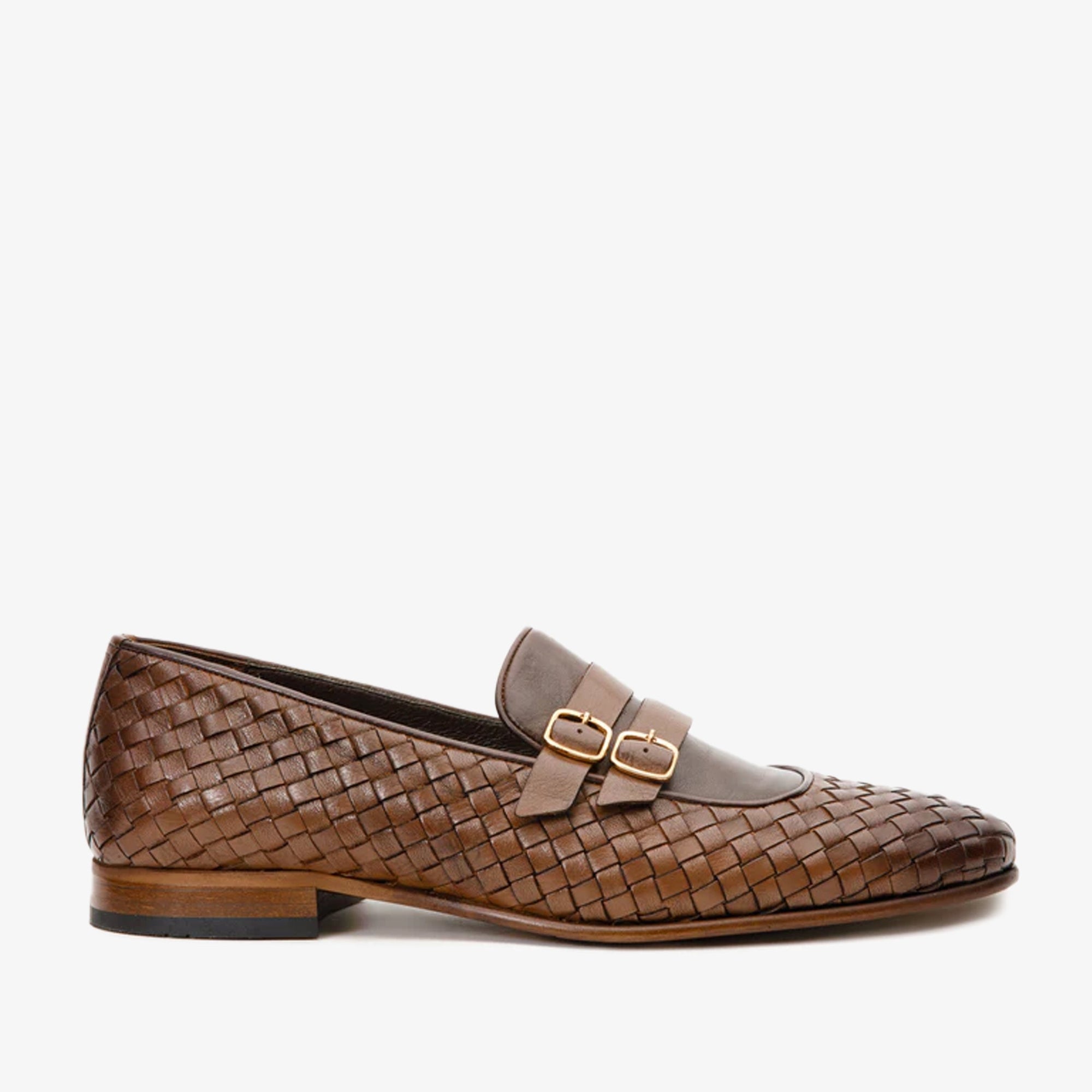 Vinci The Vatra Tan Woven Double Monk Strap Men Shoes