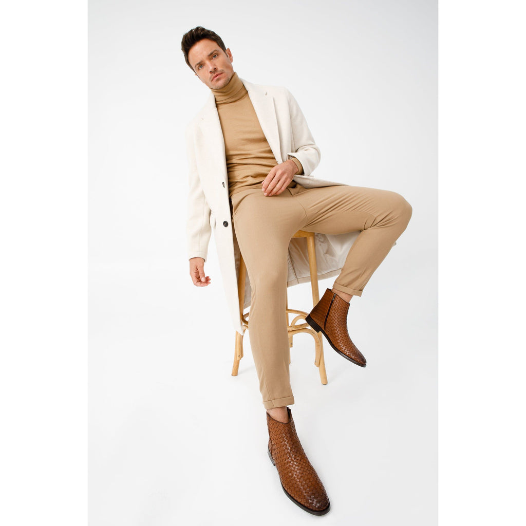 The Wellington Tan Handwoven Leather Men Boot with a Zipper Final Sale!