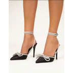 The Floransa Black Leather Pointy Toe Ankle Strap Women Sandal Final Sale!