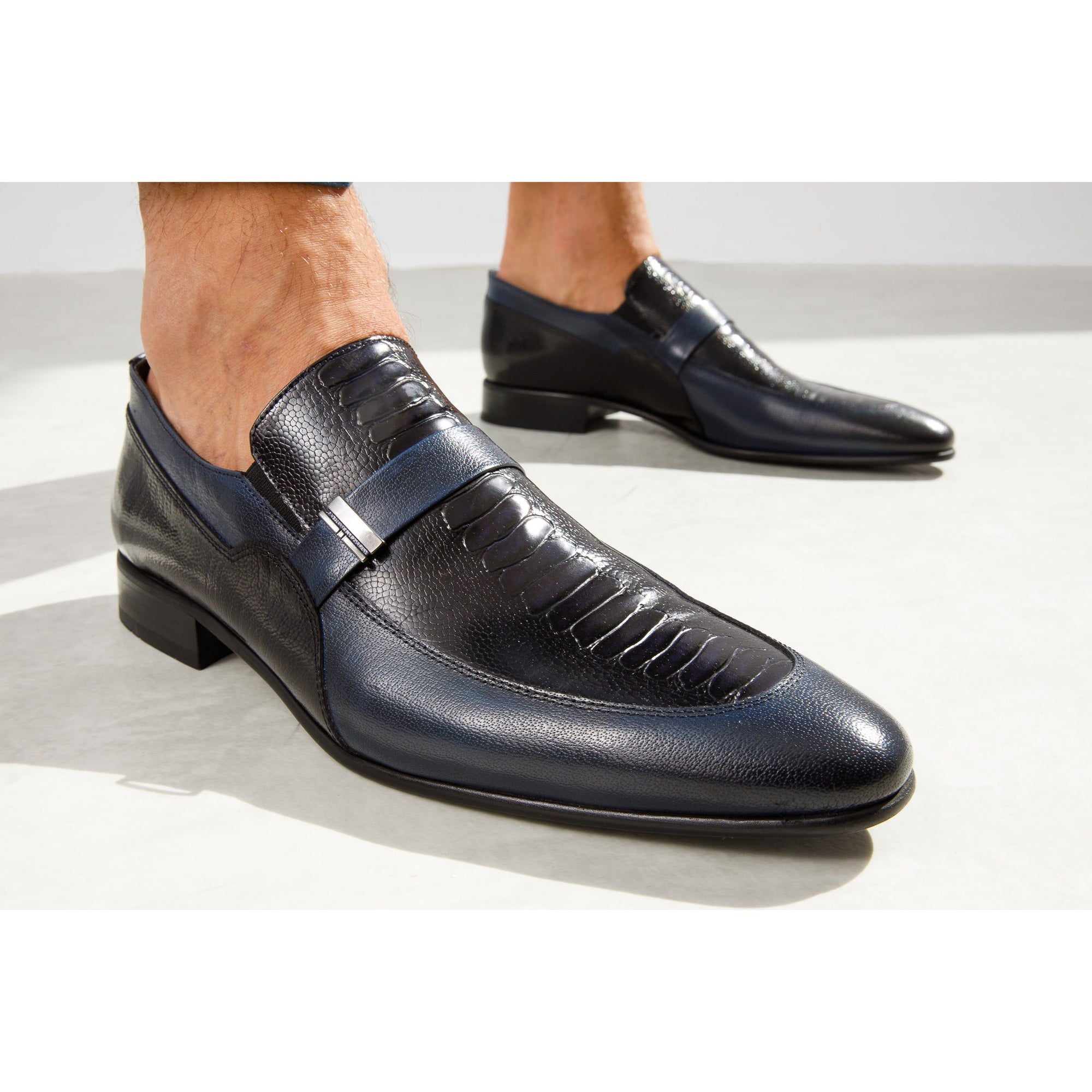 The Kazablanka Navy Leather Bit Loafer Men  Shoe