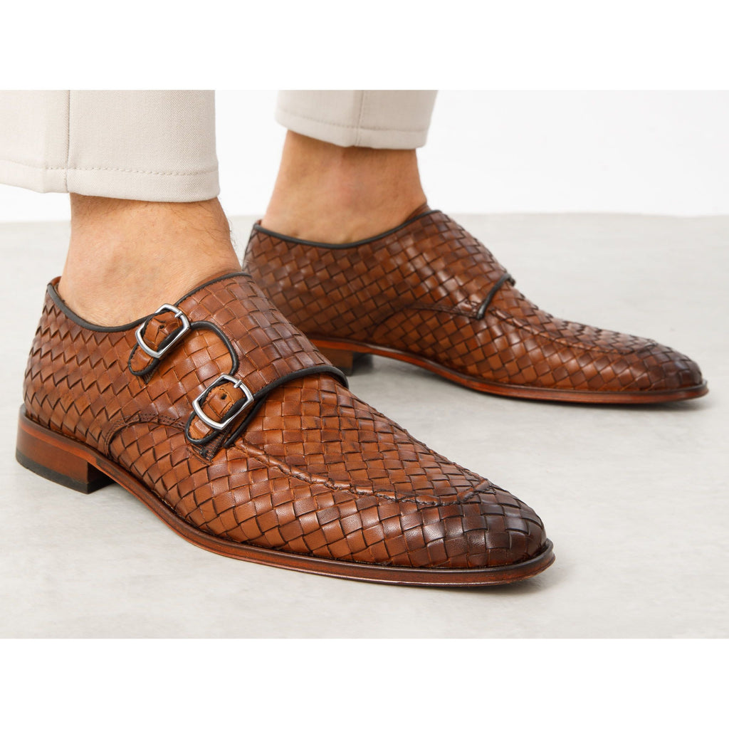 The Turan Brown Woven Double Monk Strap Dress Men Shoe