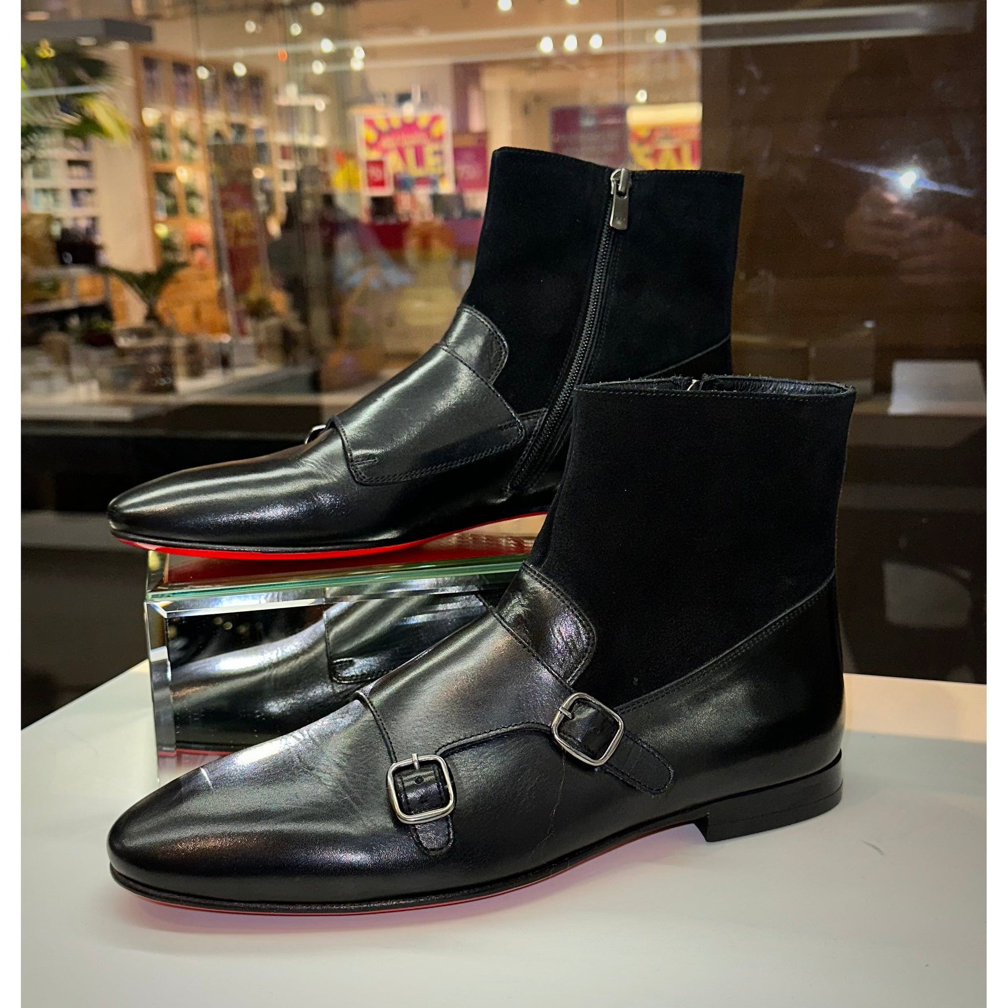 Preston Black Leather & Suede Double Monk Strap Ankle Men Boot