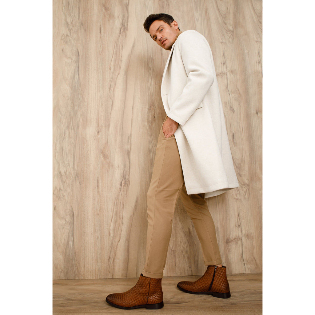 The Wellington Tan Handwoven Leather Men Boot with a Zipper Final Sale!