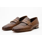 Vinci The Vatra Tan Woven Double Monk Strap Men Shoes