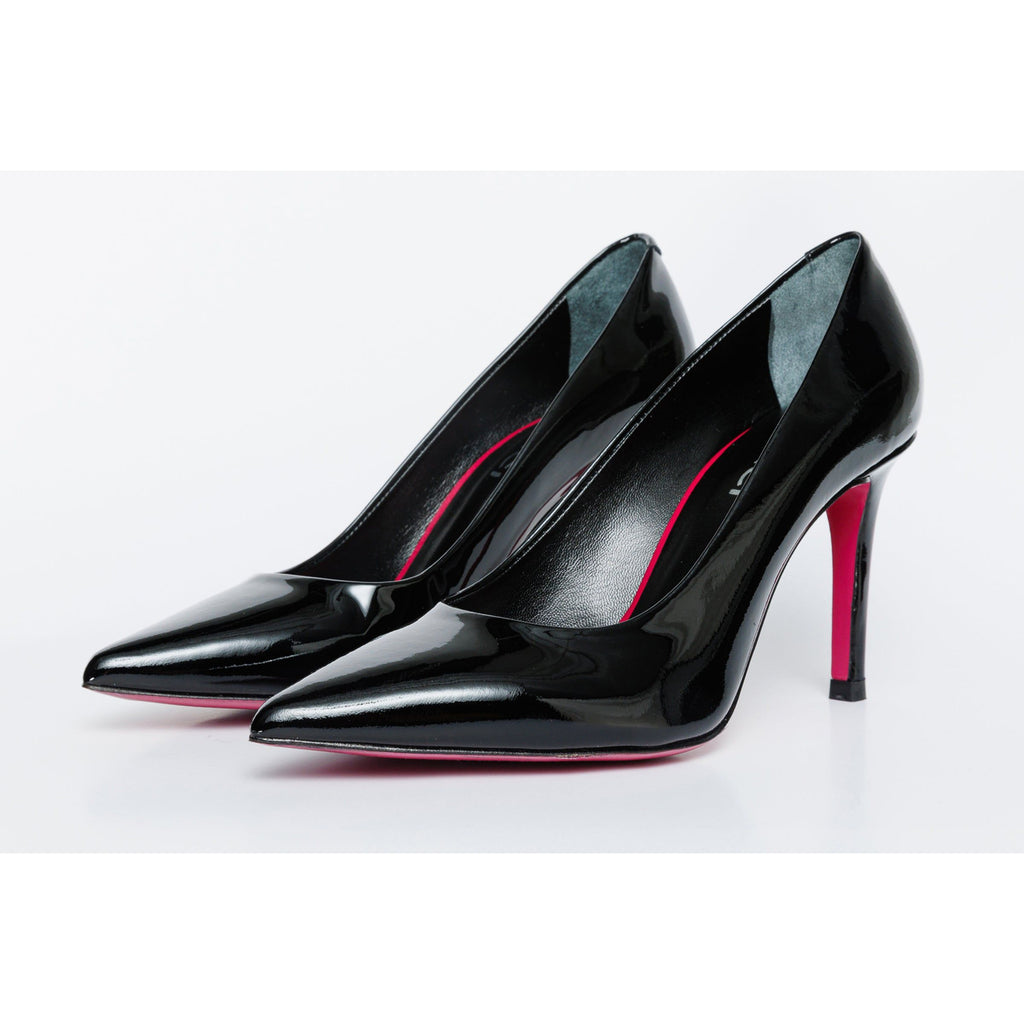The Ege Black Patent Leather Pump Fuchsia Sole Women Shoe