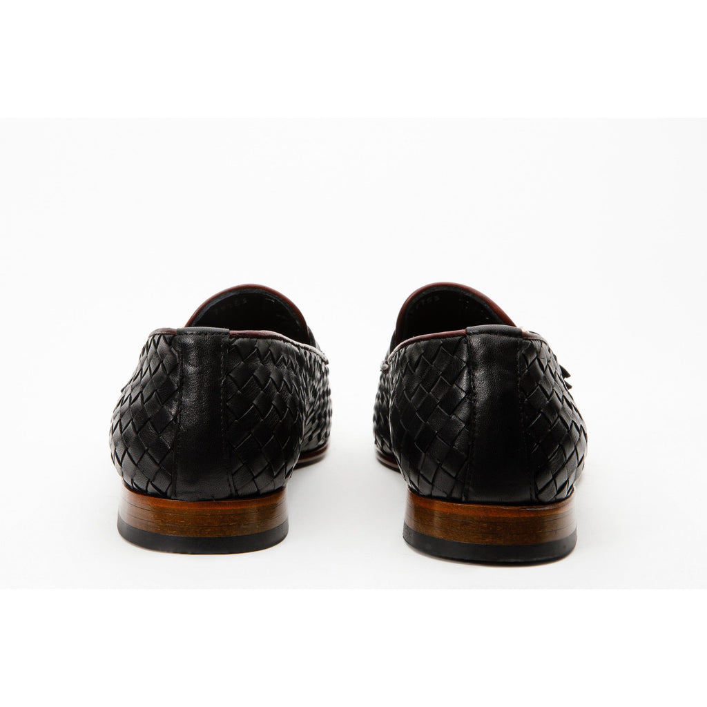 The Vatra Black & Burgundy Woven Double Monk Strap Men Shoe