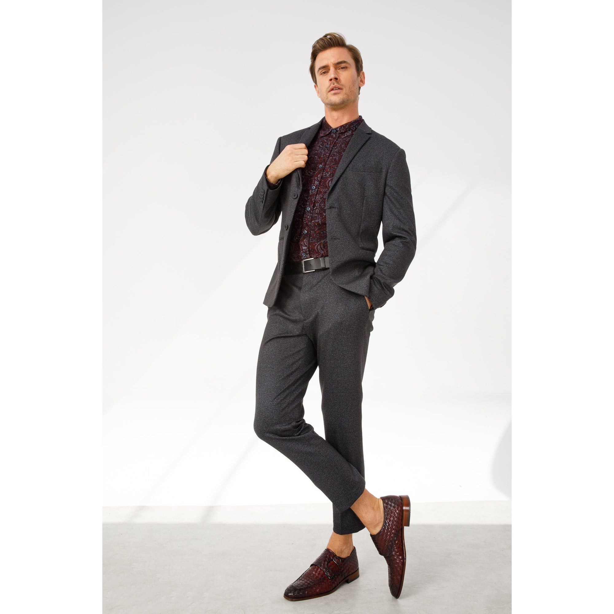 The Turan Burgundy Woven Double Monk Strap Dress Men  Shoe