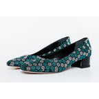 The Doha Turqoise Glitter Leather Block Pump Women Shoe