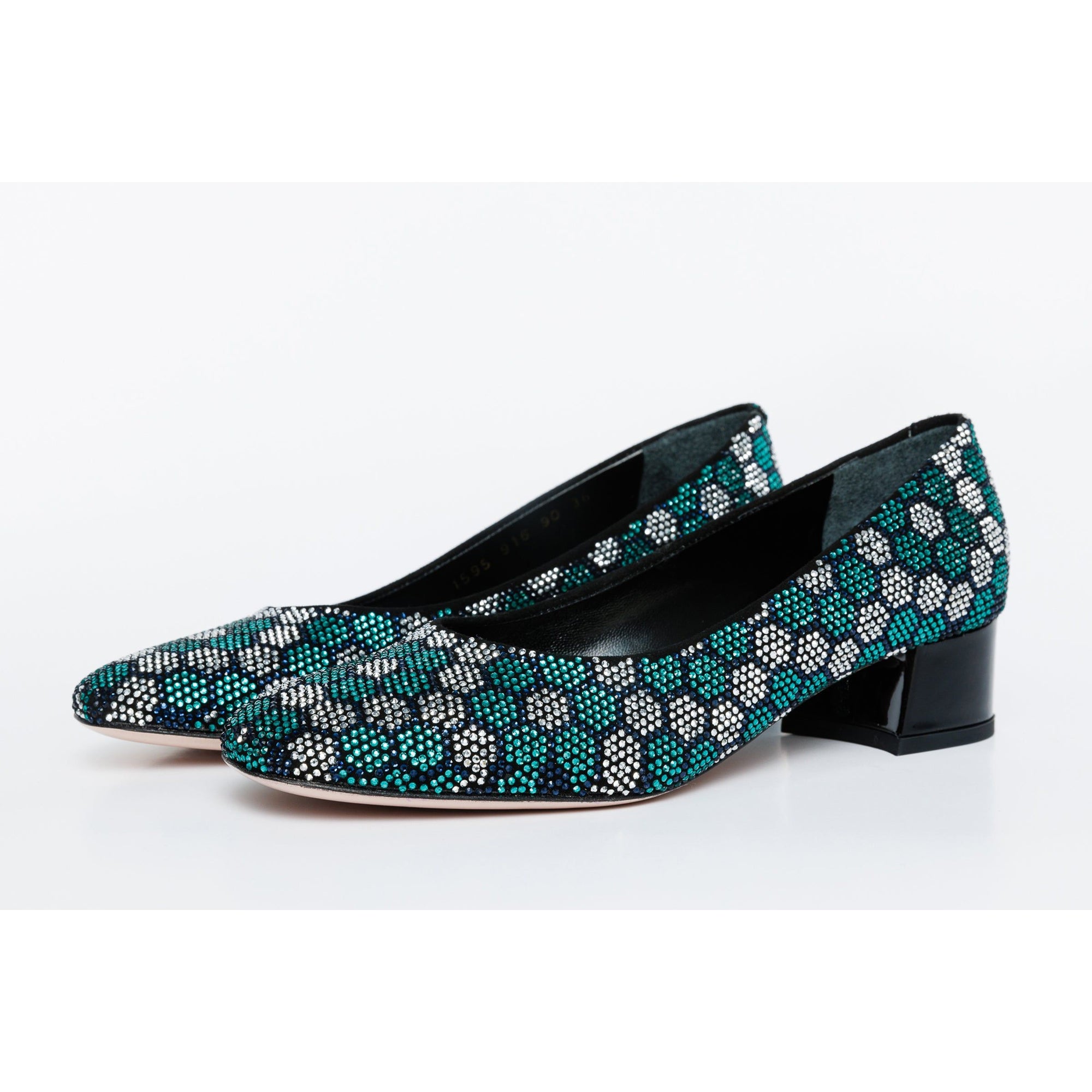 The Doha Turqoise Glitter Leather Block Pump Women Shoe