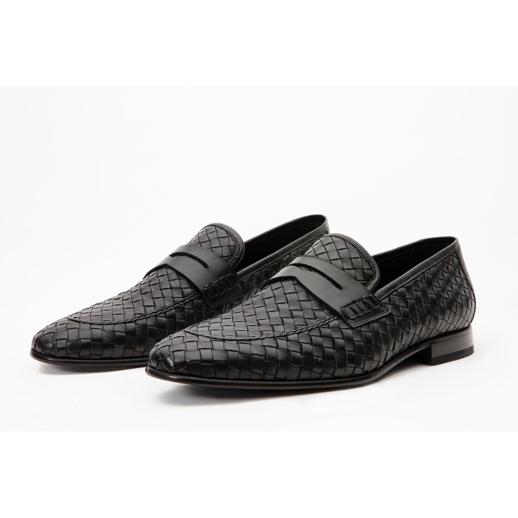 The Grand Woven Leather Black  Men Shoe Penny Loafer