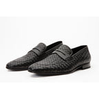 The Grand Woven Leather Black  Men Shoe Penny Loafer