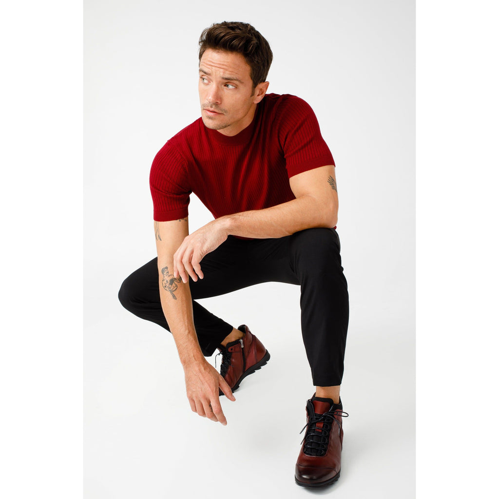 The Houston Leather Burgundy Lace-Up Casual Men Boot with a Zipper