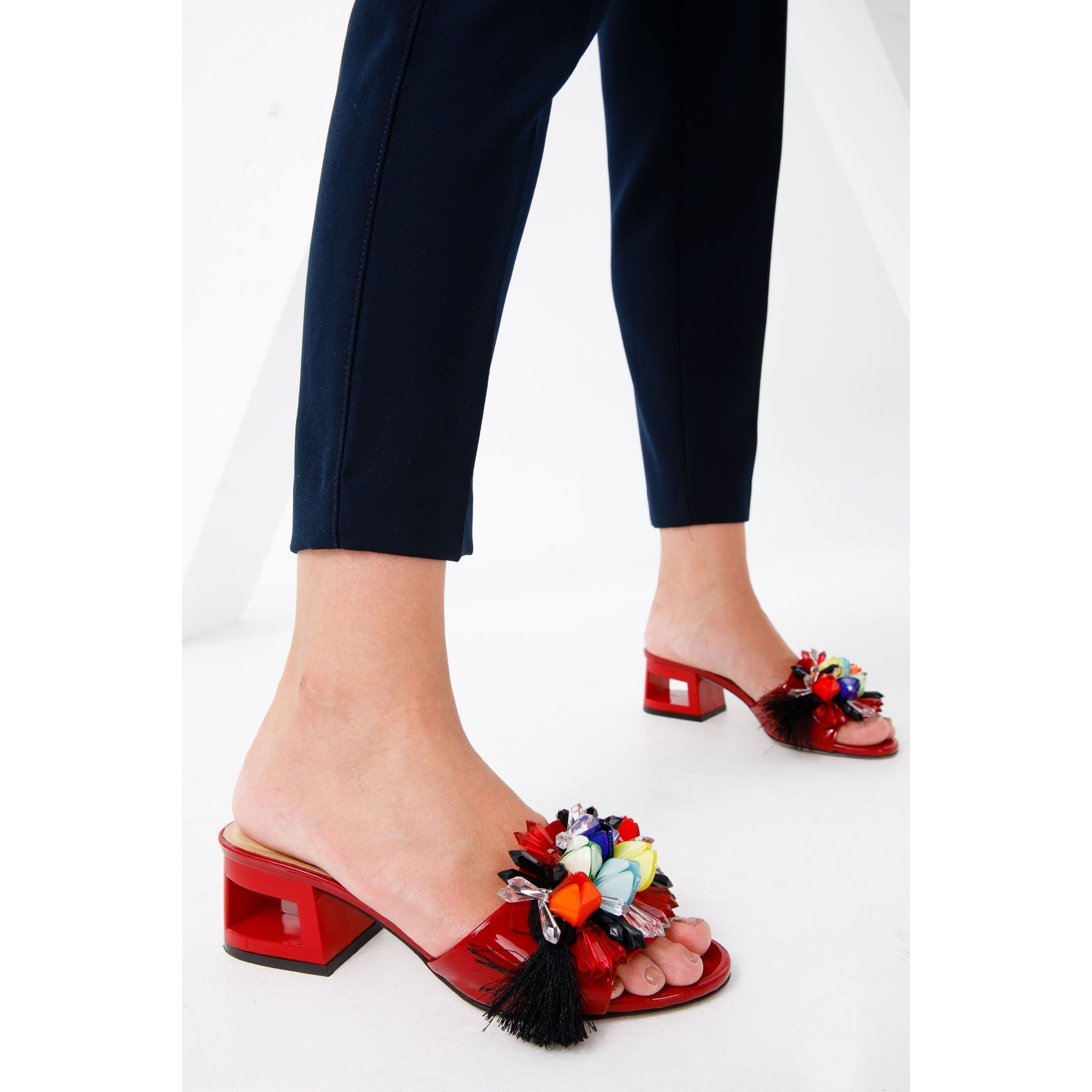 The Vigo Red Leather Block Heel Women Sandal