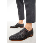 The Turan Black Woven Double Monk Strap Dress Men Shoe