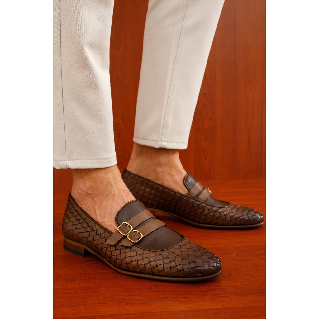 Vinci The Vatra Tan Woven Double Monk Strap Men Shoes