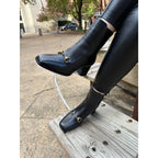 The Bukres Black Leather Block Heel Women Boot