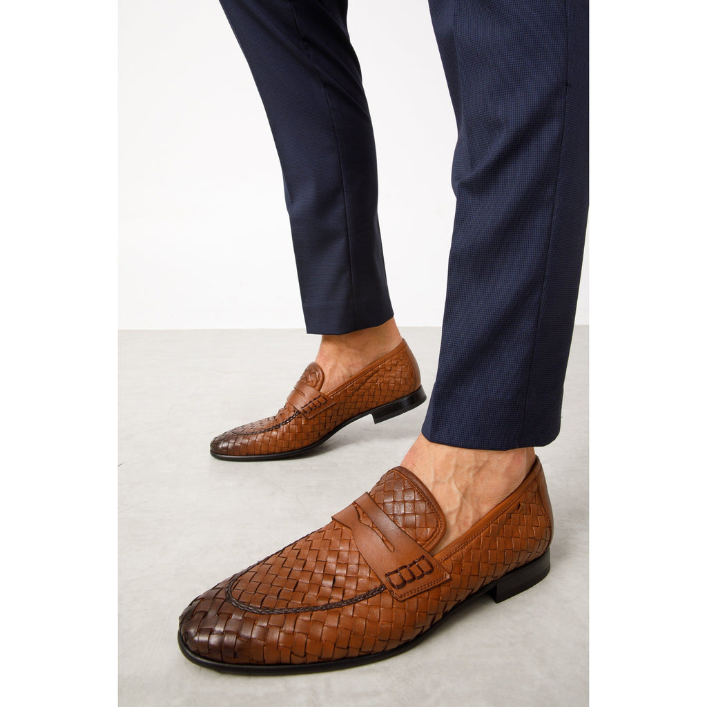 Vinci The Grand Woven Leather Tan Men Shoe Penny Loafer