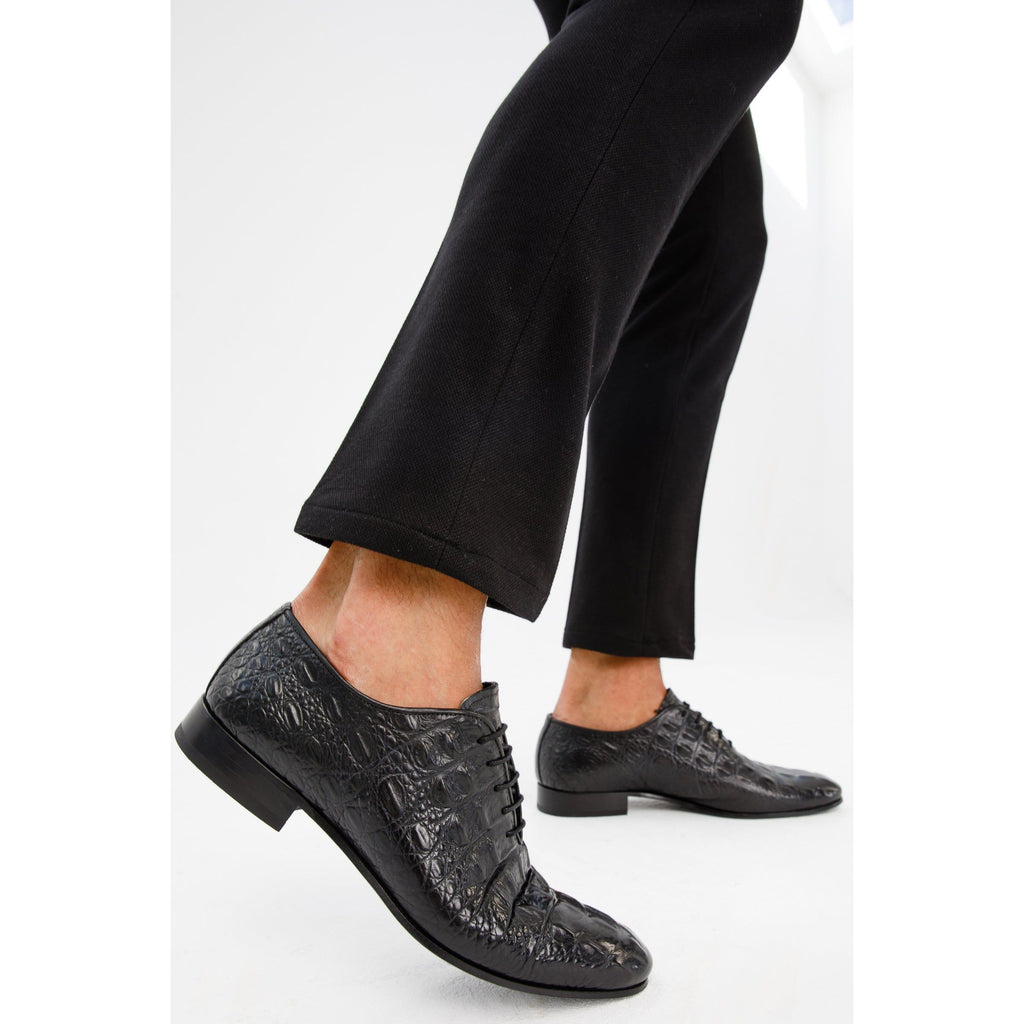 The Randor Black Crocodile Leather Oxford Men Shoe