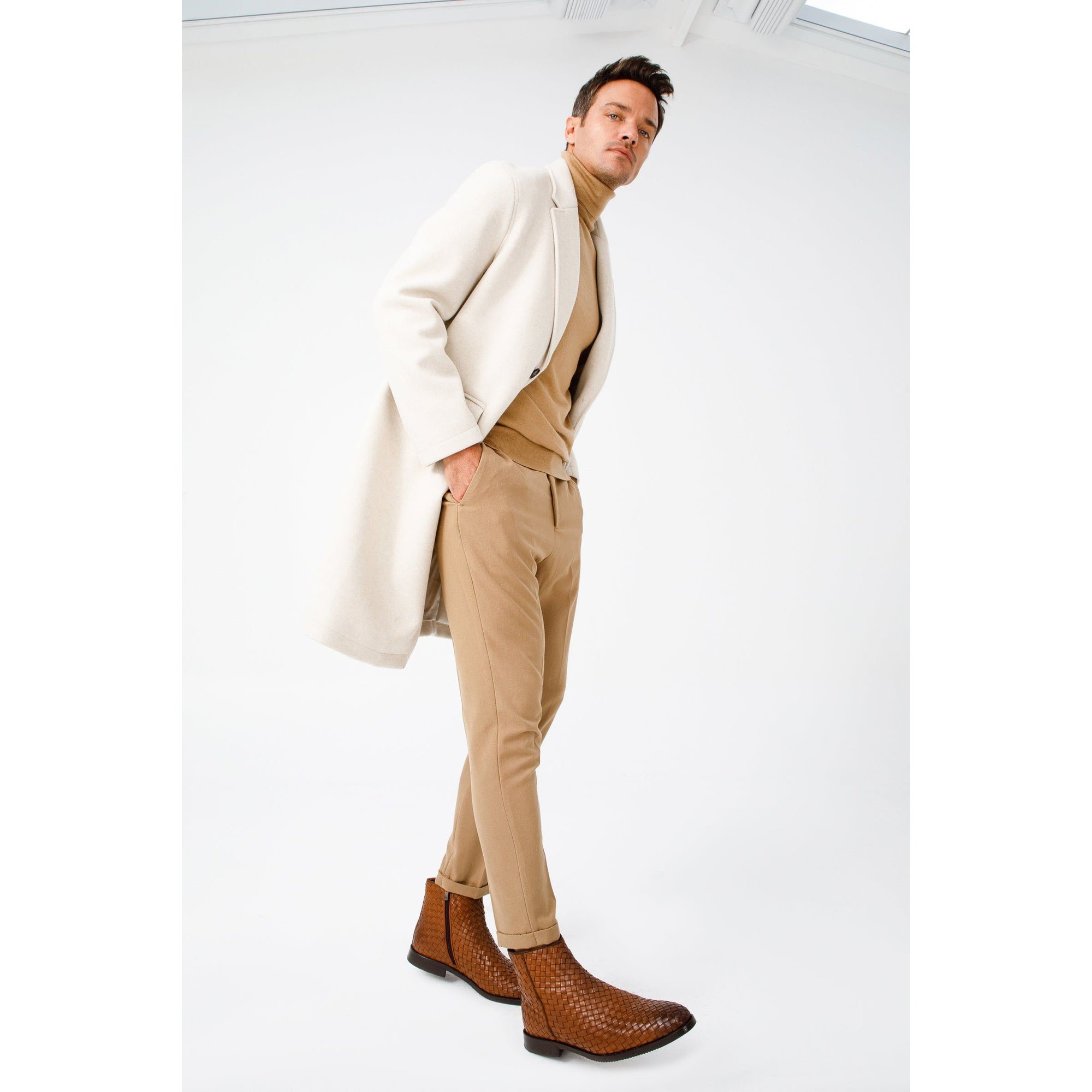 The Wellington Tan Handwoven Leather Men Boot with a Zipper Final Sale!