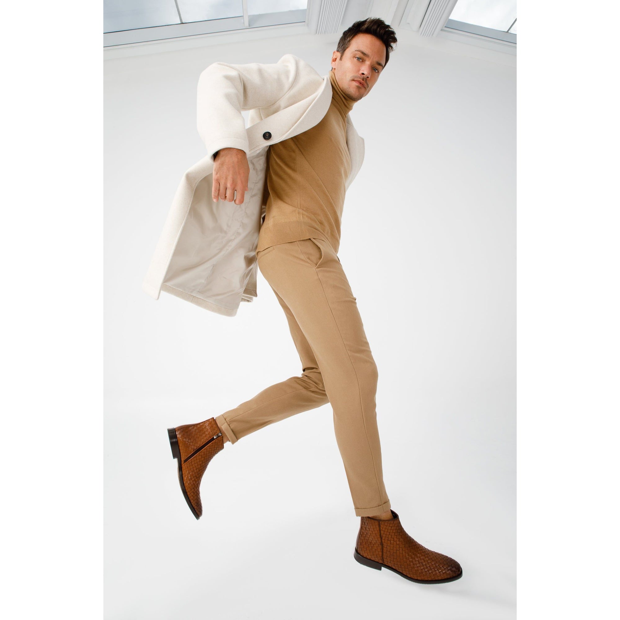 The Wellington Tan Handwoven Leather Men Boot with a Zipper Final Sale!