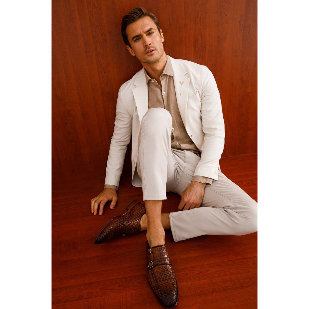 The Turan Brown Woven Double Monk Strap Dress Men Shoe
