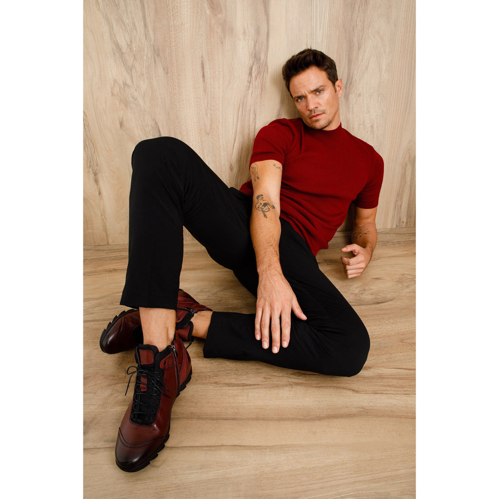The Houston Leather Burgundy Lace-Up Casual Men Boot with a Zipper