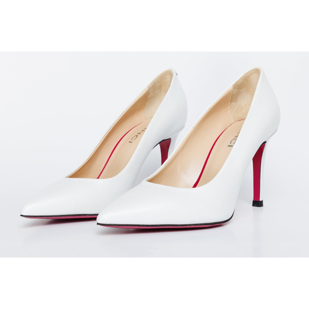 The Ege White Leather Pump Fuchsia Sole Women Shoe