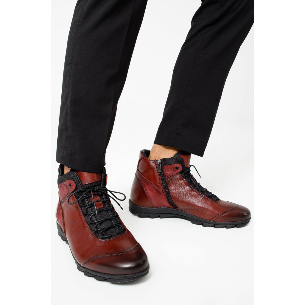 The Houston Leather Burgundy Lace-Up Casual Men Boot with a Zipper
